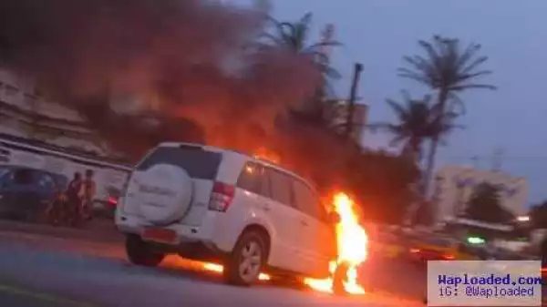 Photos: Driver Jumps Out Of His Jeep After His Vehicle Catches Fire While In Motion